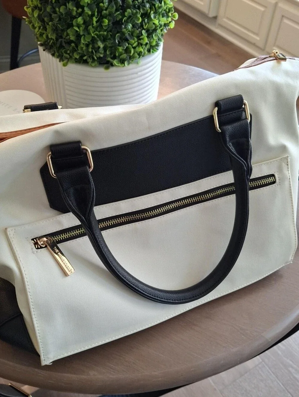 Cream & Black Diaper BAG